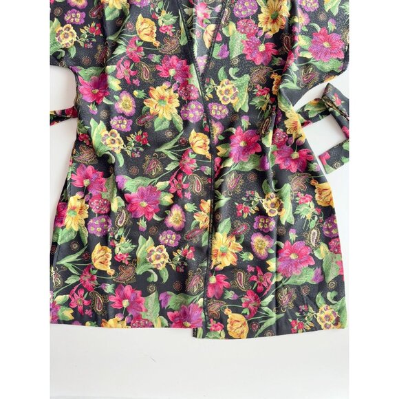 NWOT Vintage LINDA for LA VIE EN ROSE Black Floral Chiffon Kimono Robe, One Size - Picture 8 of 11